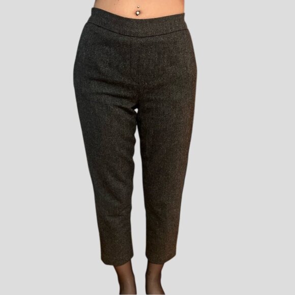 Babaton Pull On Dark Grey Herringbone Wool Blend Lined Ankle/Cropped Dress Pants - Picture 1 of 14